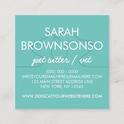 グリーンスタイリッシュラインキャットドッグシンプルペット スクエア名刺 (裏面)