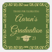 グリーンスタイリッシュ卒業の上品な金ゴールドありがとう スクエアシール (正面)