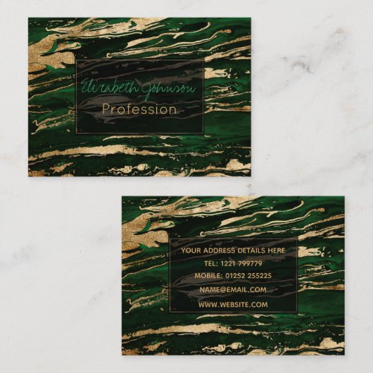 グリーンスタイリッシュ金ゴールド抽象芸術大理石 名刺 (正面/裏面)