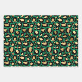 グリーンスタイリッシュ&ゴールドフォイルヒョウのスポットサファリ ラッピングペーパーシート (正面)