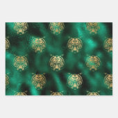 グリーンスタイリッシュ&金ゴールドタイガー顔とストライプサファリ ラッピングペーパーシート (正面2)