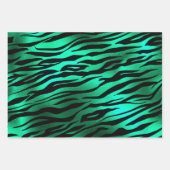 グリーンスタイリッシュ&金ゴールドタイガー顔とストライプサファリ ラッピングペーパーシート (正面)