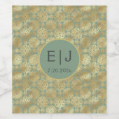 グリーンスタイリッシュ&金ゴールドダリアスパターンモノグラム ワインラベル (シングルラベル)