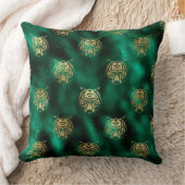 グリーンスタイリッシュ&金ゴールドワイルドタイガー顔サファリ クッション (ブランケット)