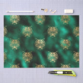 グリーンスタイリッシュ&金ゴールドワイルドタイガー顔サファリ 薄葉紙 (クラフト)