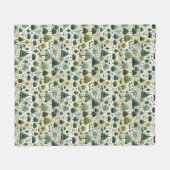 グリーンスタイルツリーズボタニカルプリントイラストレーション フリースブランケット (正面(横))