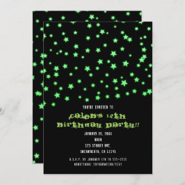 グリーンスター白熱［赤熱］光を放つズバースデーパーティ招待状 招待状