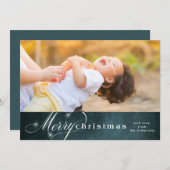 グリーンスター雪のオーバーレイMerry Christmasフォトカード シーズンカード (正面/裏面)