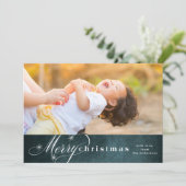 グリーンスター雪のオーバーレイMerry Christmasフォトカード シーズンカード (スタンド正面)