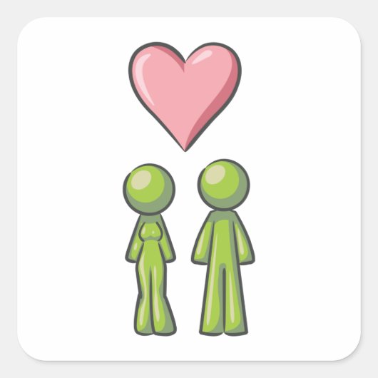 グリーンスティックフィギュア対ピンクハート愛 スクエアシール (正面)