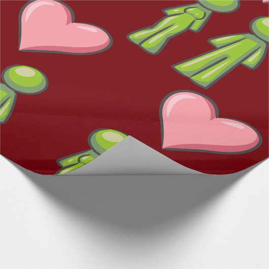 グリーンスティックフィギュア対ピンクハート愛 ラッピングペーパー