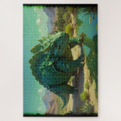 グリーンステゴサウルスとデザートプール ジグソーパズル (縦)