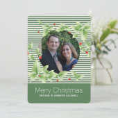 グリーンストライプとホリーフォトホリデーカード シーズンカード (スタンド正面)