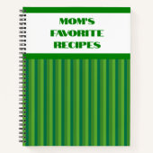 グリーンストライプのスパイラルレシピノートブック ノートブック (正面)