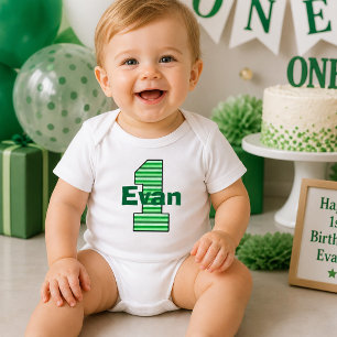 グリーンストライプのファースト誕生日ボディーシャツ トドラーTシャツ