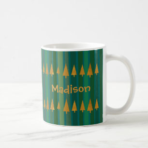 グリーンストライプのフェイクゴールドフォイルクリスマスツリー コーヒーマグカップ