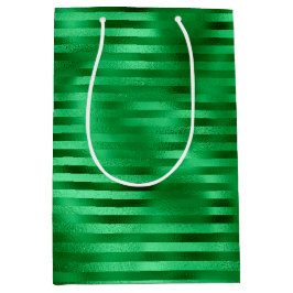 グリーンストライプのフォイル ミディアムペーパーバッグ