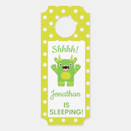 グリーンストライプのモンスターシーッ！ベビーが眠っている ドアノブサイン