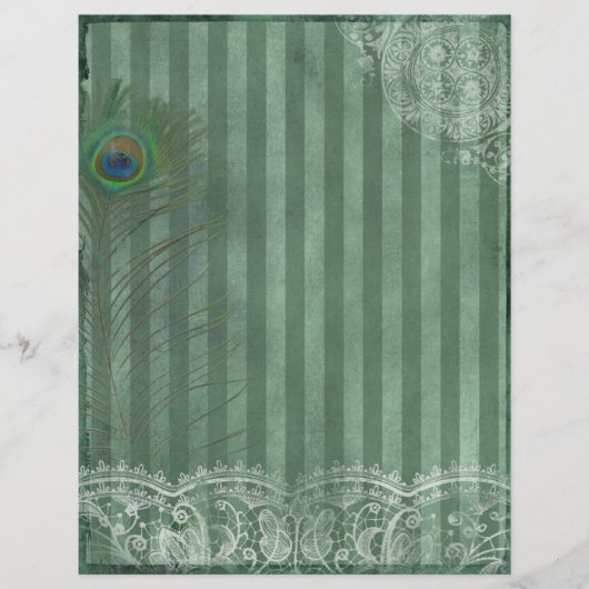 グリーンストライプのレース&フェザーススクラップブック紙 (正面)
