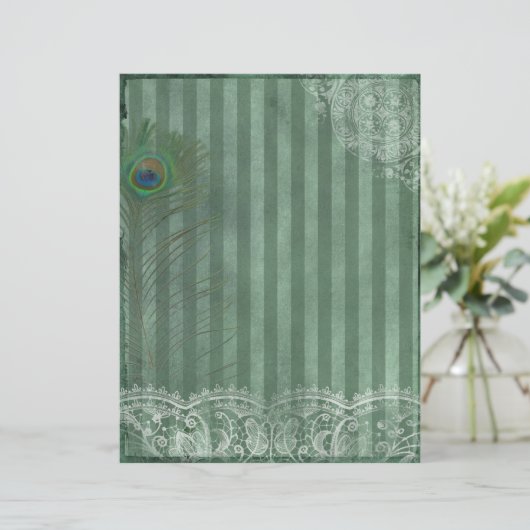 グリーンストライプのレース&フェザーススクラップブック紙 (スタンド正面)