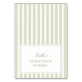 グリーンストライプの結婚式プレイスカード テーブルナンバー (正面)