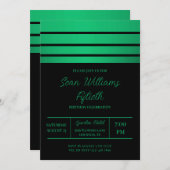 グリーンストライプエレガント男らし誕生日 招待状 (正面/裏面)