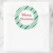 グリーンストライプクリスマスステッカー ラウンドシール (バッグ)