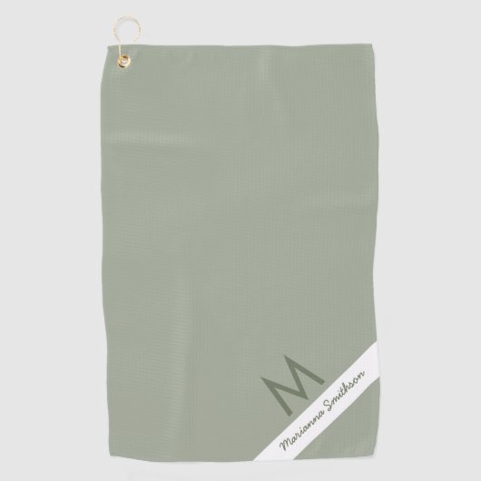 グリーンストライプセージモダン名モノグラムののカスタム ゴルフタオル (正面)