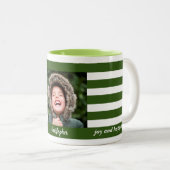 グリーンストライプネイビーホリデーフォトコラージュ ツートーンマグカップ (正面右)