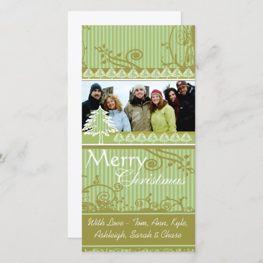 グリーンストライプパインスワールホリデーファミリー写真 シーズンカード (正面/裏面)