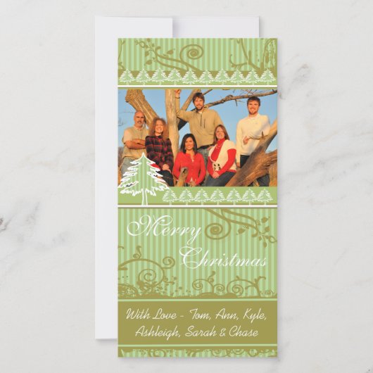 グリーンストライプパインスワールホリデーファミリー写真 シーズンカード (正面)