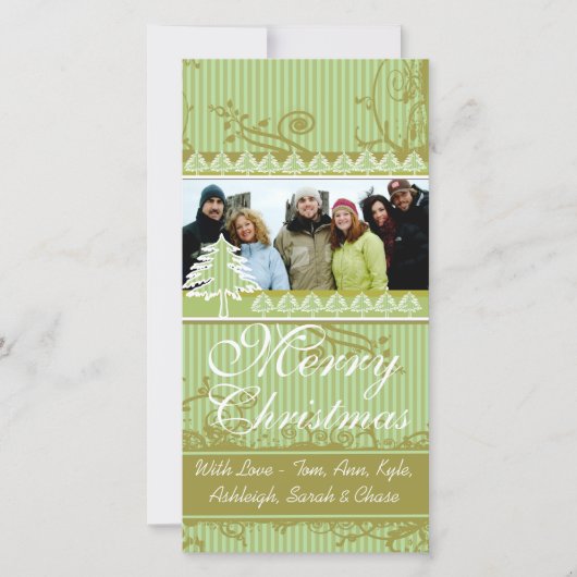 グリーンストライプパインスワールホリデーファミリー写真 シーズンカード (正面)