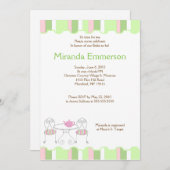 グリーンストライプパーティーティーポットブライダルシャワー 招待状 (正面/裏面)