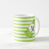 グリーンストライプライム柑橘類フルーツスライスモノグラム コーヒーマグカップ (正面右)