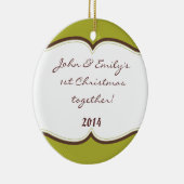 グリーンストライプレトロプリンパーソナライズされたネームオーナメント セラミックオーナメント (右)