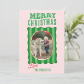 グリーンストライプ写真フレームクリスマス シーズンカード (スタンド正面)