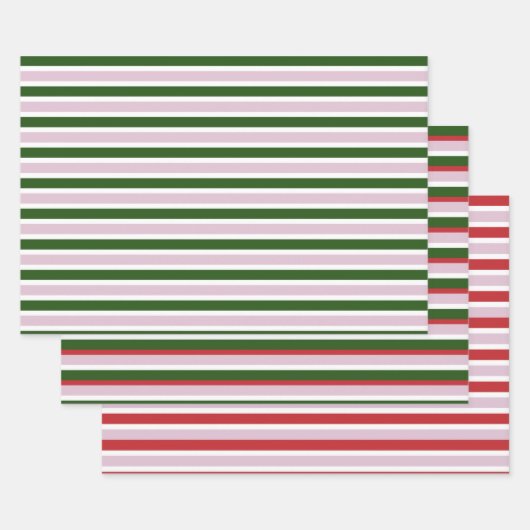 グリーンストライプ紙ラッピングフラットシートセット3 ラッピングペーパーシート (セット)