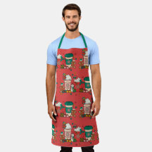 グリーンストラップ付きホリデーコーヒーレッド大エプロン