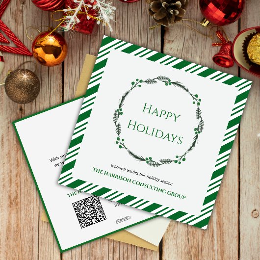 グリーンストリップリース企業のロゴQRコードホリデー シーズンカード