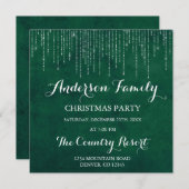 グリーンストリングライトファミリークリスマスパーティー 招待状 (正面/裏面)