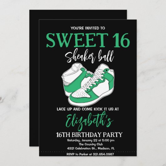 グリーンスニーカーBash誕生日パーティー 招待状 (正面/裏面)