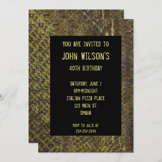グリーンスネークスキンアダルト誕生日招待状 招待状 (正面/裏面)