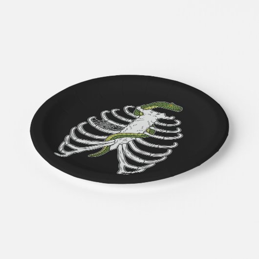 グリーンスネークハロウィン付きリブケージスケルトンボーン ペーパープレート (アングル)