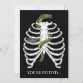 グリーンスネークハロウィン付きリブケージスケルトンボーン 招待状 (正面)