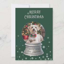 グリーンスノーグローブスノーフレークフォトフラットホリデーカード シーズンカード