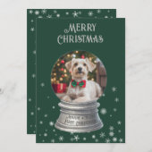 グリーンスノーグローブスノーフレークフォトフラットホリデーカード シーズンカード (正面/裏面)