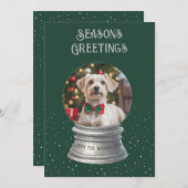 グリーンスノーグローブフォトフラットホリデーカード シーズンカード (正面/裏面)