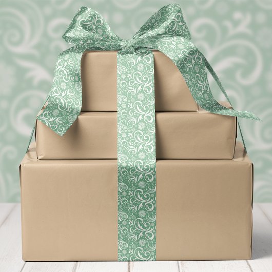 グリーンスノーフレークとスワールクリスマス サテンリボン