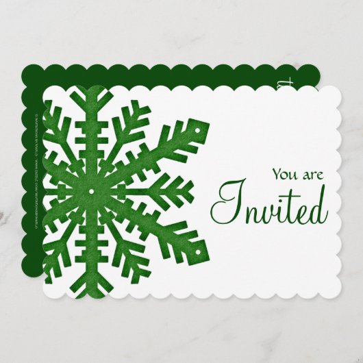 グリーンスノーフレークウィンターディナーパーティの招待状2 招待状 (正面/裏面)