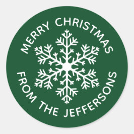 グリーンスノーフレーククリスマスステッカー ラウンドシール